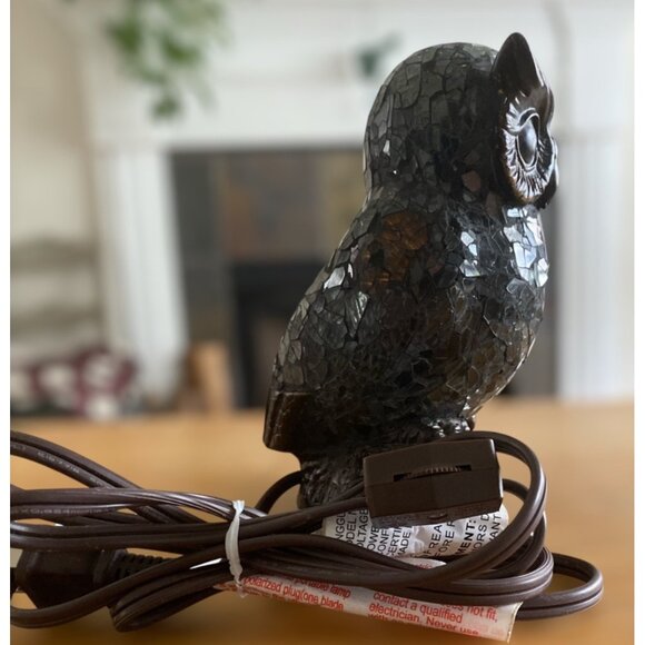 Mosaic Stained Glass Owl Table Night Light Amber Light 6.5” Tall 5’Cord - Picture 3 of 7